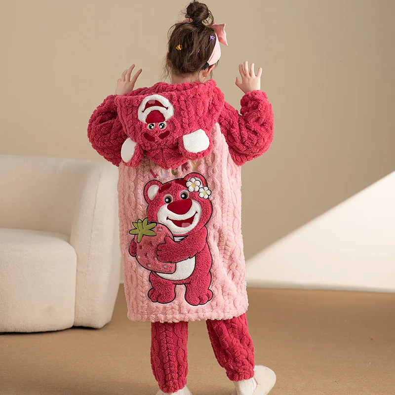 غرزة 2 قطعة Kawaii الوالدين والطفل المخملية منامة Kawaii الكرتون أنيمي الفتيات الفتيان التطريز رشاقته الدافئة عادية لطيف Homewear مجموعة