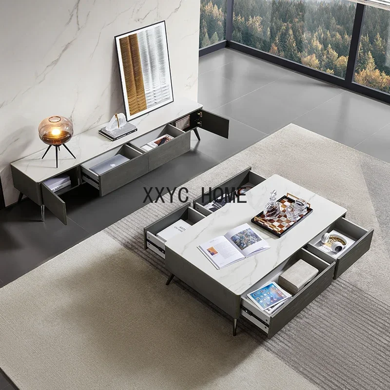 Stone Plate Coffee Table TV Cabinet Combination Living Room Home