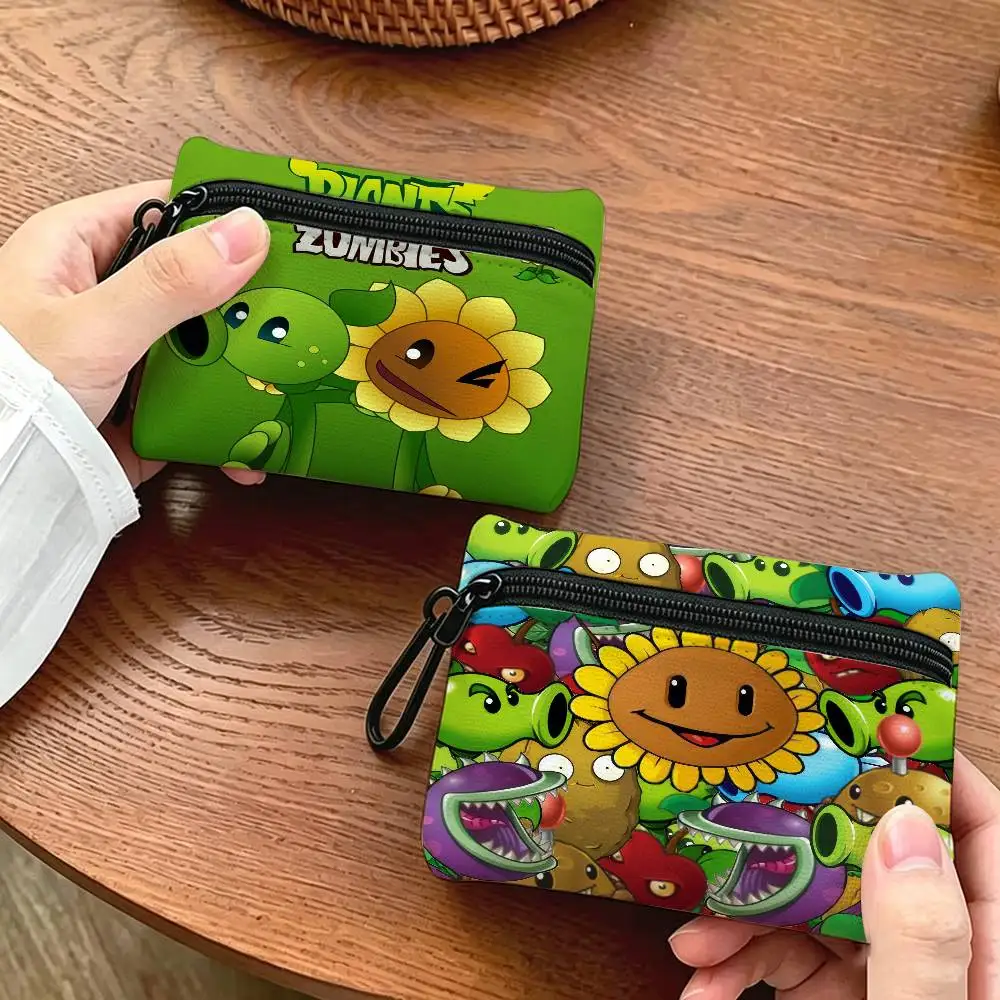 P-Plants-vs Cartoon Z-ZombieS  Wear-resistant Oxford Cloth Coin Purse Portable Backpack Hanging Card Storage Bag