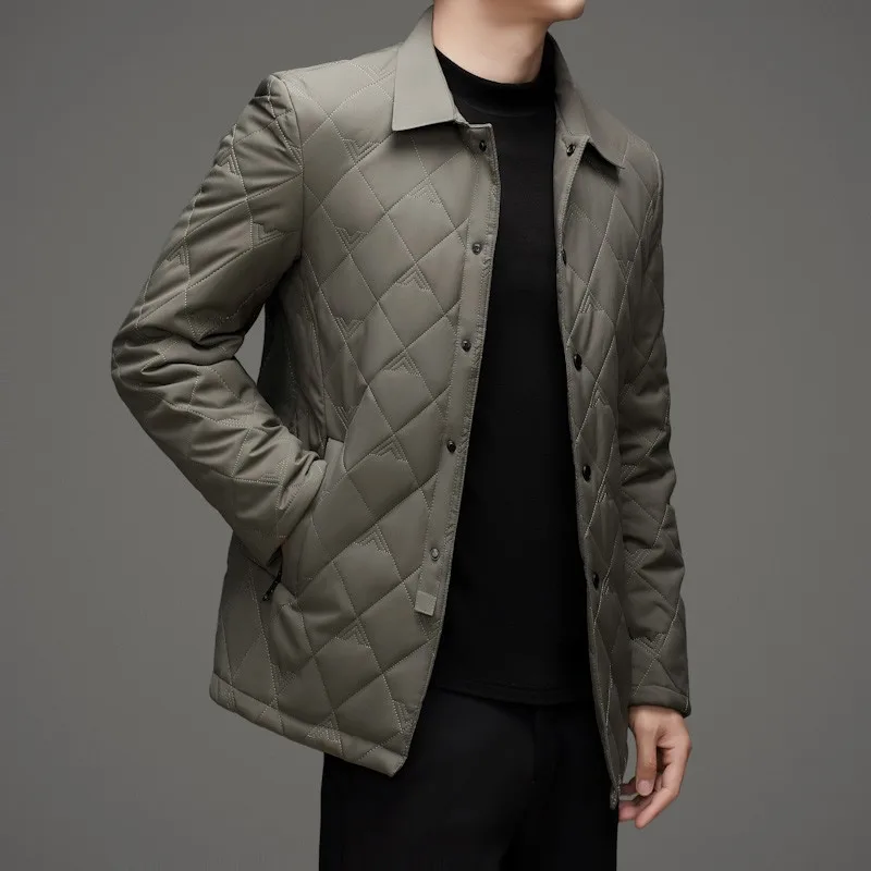 Lightweight Warm Jacket New 2024 Autumn Winter Business Men\'s Stand Collar Warm Puffer Coat Windproof Solid Down Cotton Top
