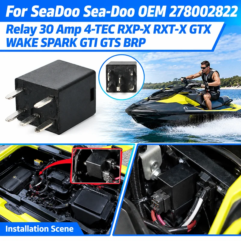 30 Amp Relay Replacement OEM 278002822 For SeaDoo Sea-Doo BRP 4-TEC RXP-X RXT-X GTX WAKE SPARK GTI GTS Jet Ski