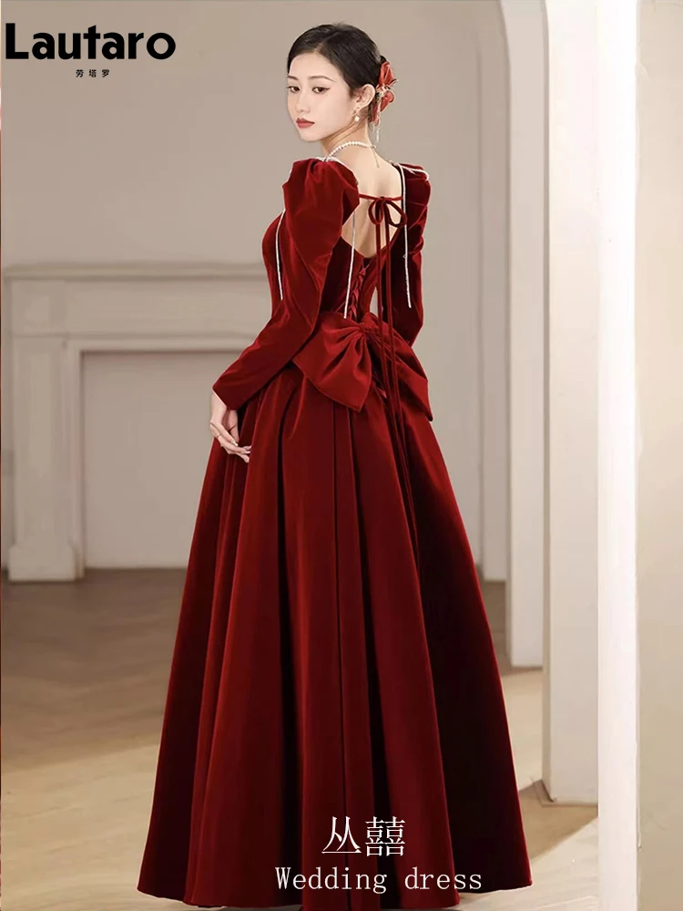 Lautaro Spring Extra Long Birthday Party Evening Velvet Maxi Dresses for Women Puff Sleeve Square Neck Luxury Elegant Clothing