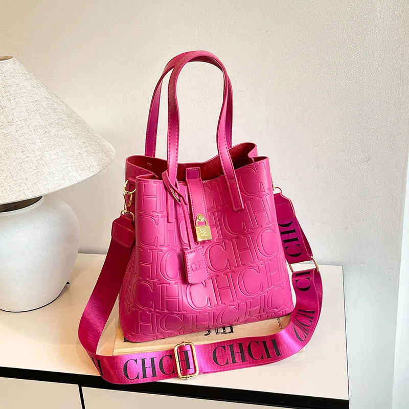 Bolsa balde feminina da moda inverno 2026, bolsa crossbody impressa de grande capacidade, bolsa de ombro elegante e versátil para uso diário