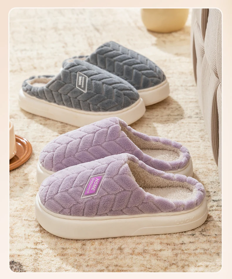 Warme Winter-Hausschuhe für Männer und Frauen, weiche, flauschige, mit Fleece gefütterte Schuhe, dicke Plattform-EVA-Sohle, rutschfeste Indoor-Schlafzimmer-Mules. – Detail 10