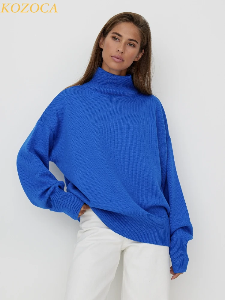 

Kozoca Sweaters for Women 2023 Winter Vintage Solid Half High Neck Thick Knitted Oversized Sweater Women Jumper Long Pullovers