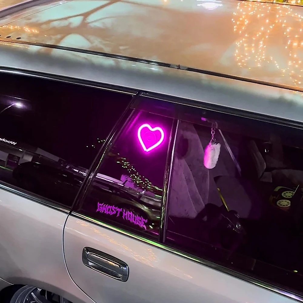 Car Interior Decorative Ambient Light Heart-shaped Atmosphere Lamp Neon Color Decorative Car Window LED Ambient Lights