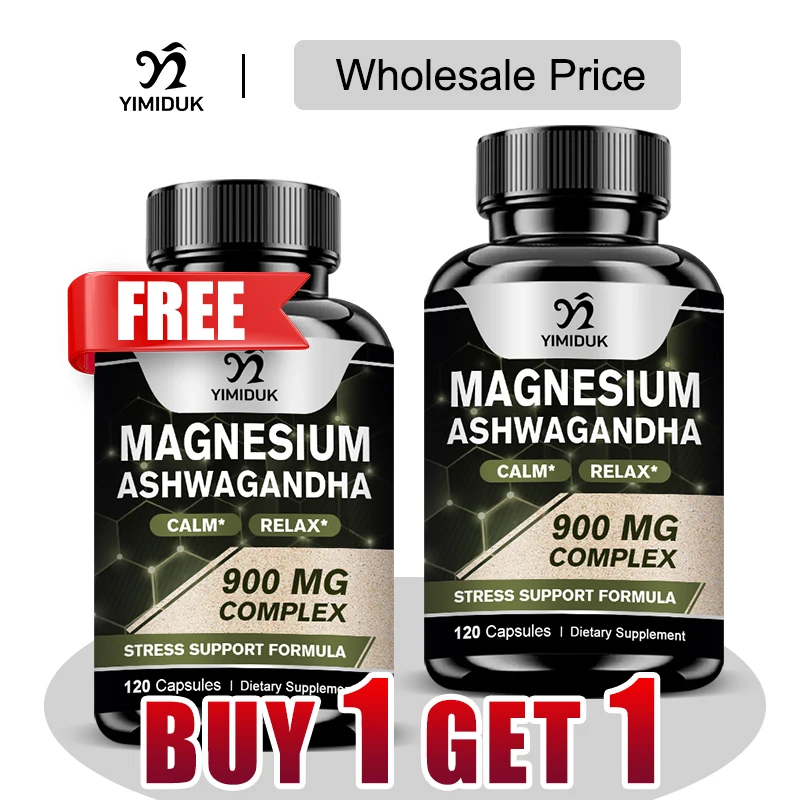 

Magnesium Ashwagandha 900 Mg Capsules, with Mag Citrate & Oxide, for Muscle Relaxation & Recovery, Heart, Nerve & Bone Health