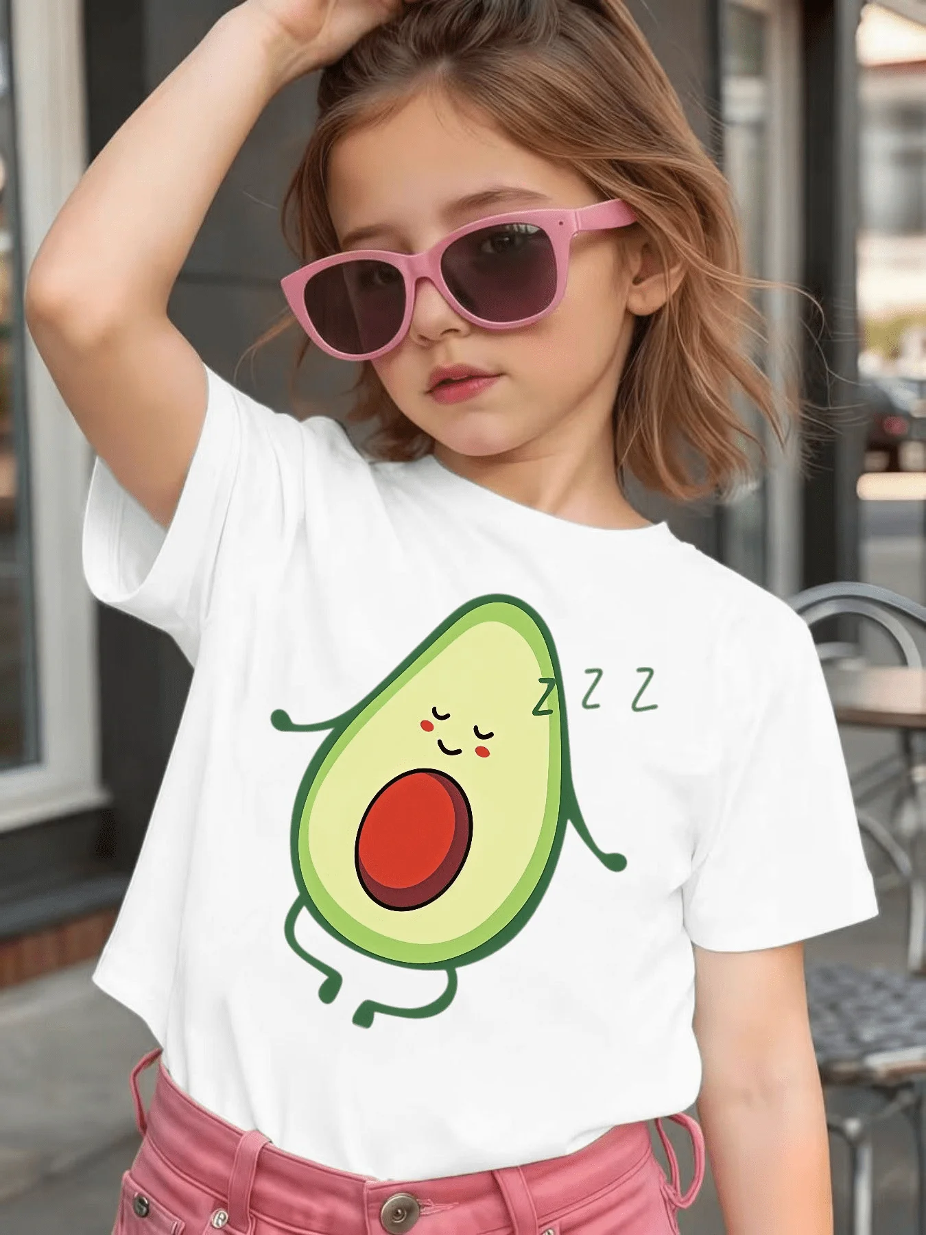 Cute Sleeping Cartoon Avocado Fruit Graphic Kids Tee Boys Girls Family Matching Cotton Crew Neck Short Sleeve Soft Summer Tee