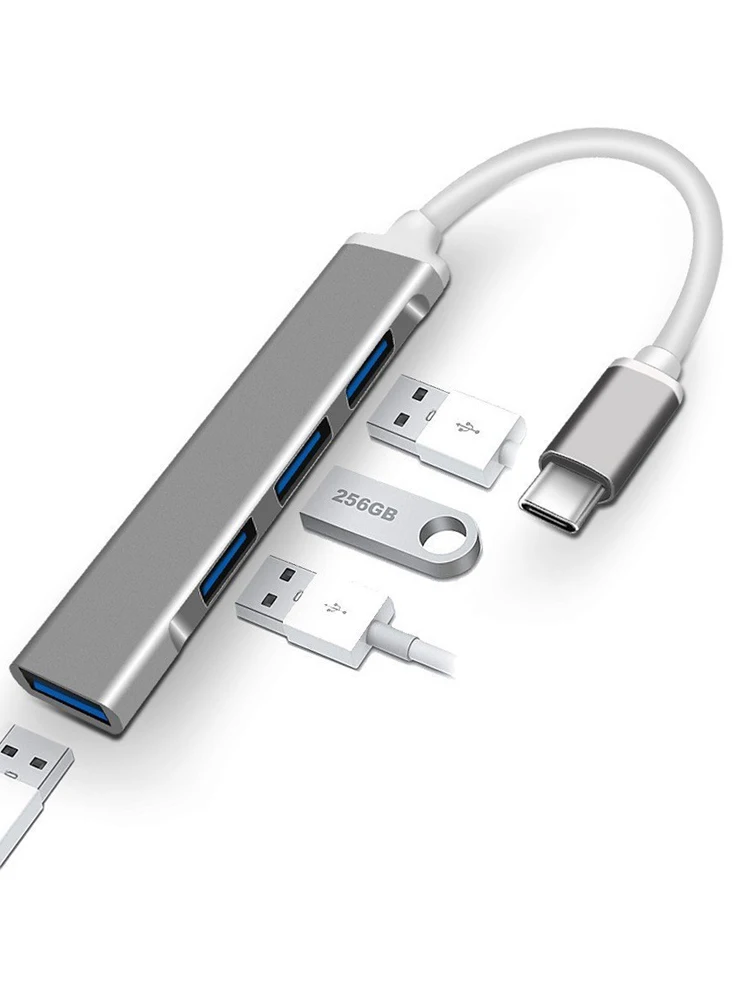 Airies USB 3.0 à 4 ports, haute vitesse, répartiteur de type C, 5Gbps pour PC, accessoires informatiques, multiport, 3.0, 2.0