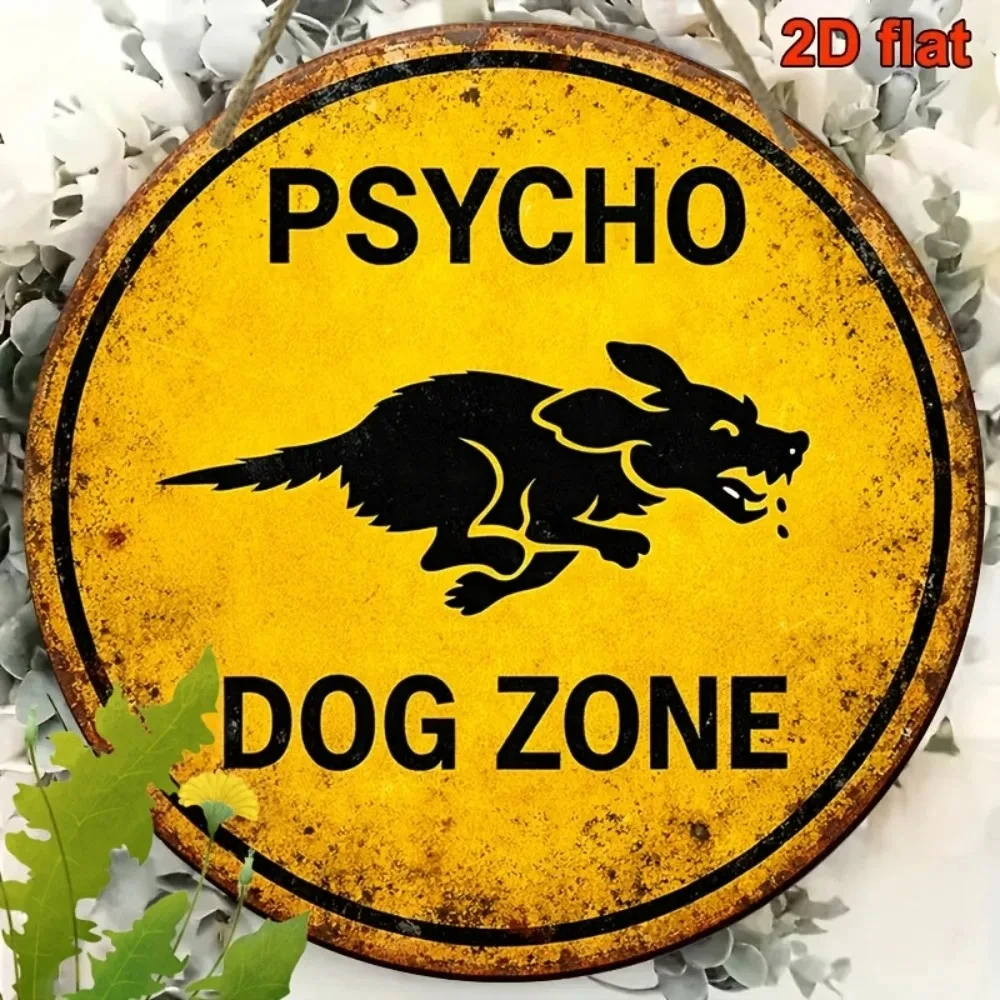 1 Piece Country-Style 2D Flat Round Metal Dog Warning Sign Vintage Vicious Dog Area Sign Indoor Outdoor Wall Decoration Gift