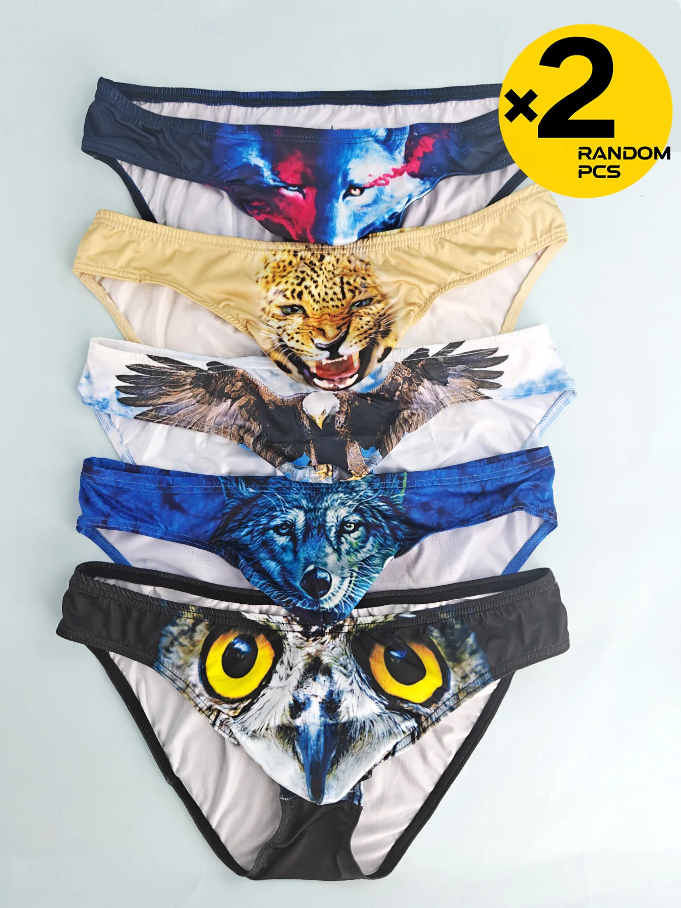 Men's 2pcAnimal Cartoon Digital Print Underwear plus Size Youth Breathable Elastic Soft Skin-Friendly Fashionable Student Briefs