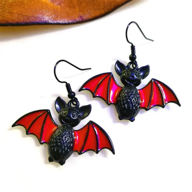 Halloween Ear Accessories Black Body with Red Blood Wings Horrible Dark Style Bat Animal Earrings Gift/Party Jewelry