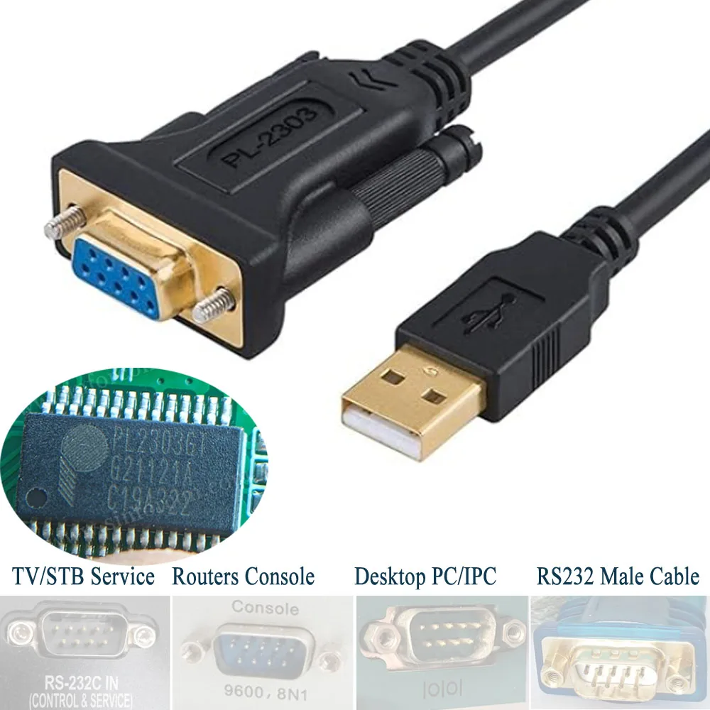 PL2303 USB RS232 Female Serial Interface Cable for HDTV Hotel TV STB Routers IPC POS Console Service Control Null Modem Cable
