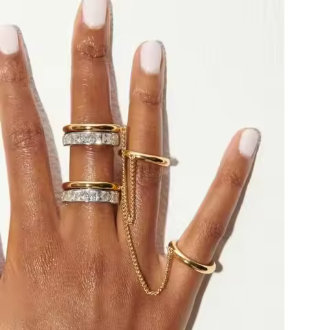 Chic Punk Chain Ring Zircon Elegant Stackable Finger Ring 18K Gold Silver Tassel Metal Rings for Women
