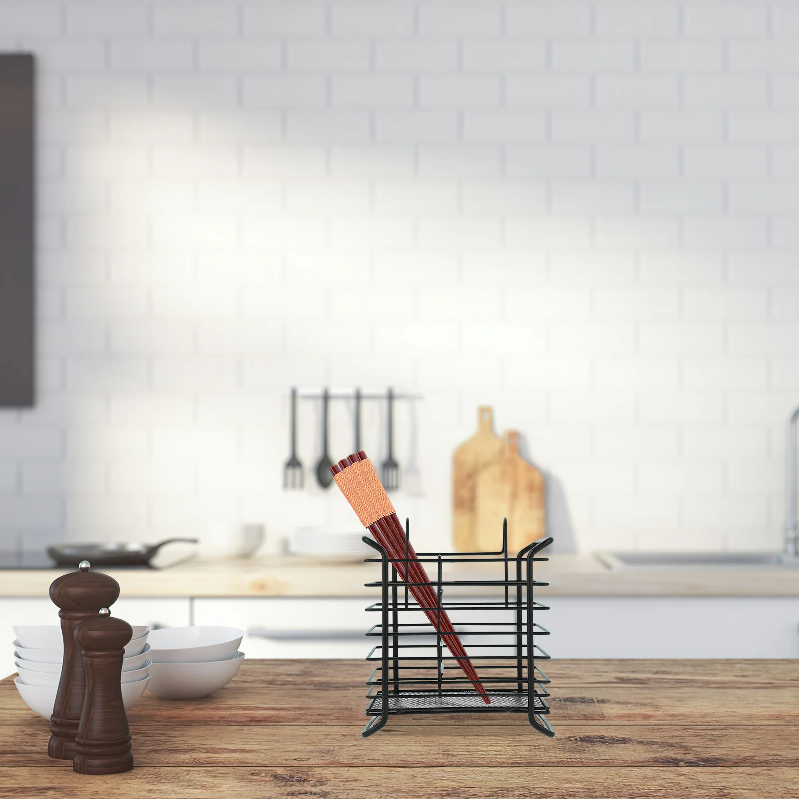 

Iron Hanging Chopsticks Holder Black Kitchen Utensil Drying Rack Ventilated Chopstick Drainer Organizer Basket
