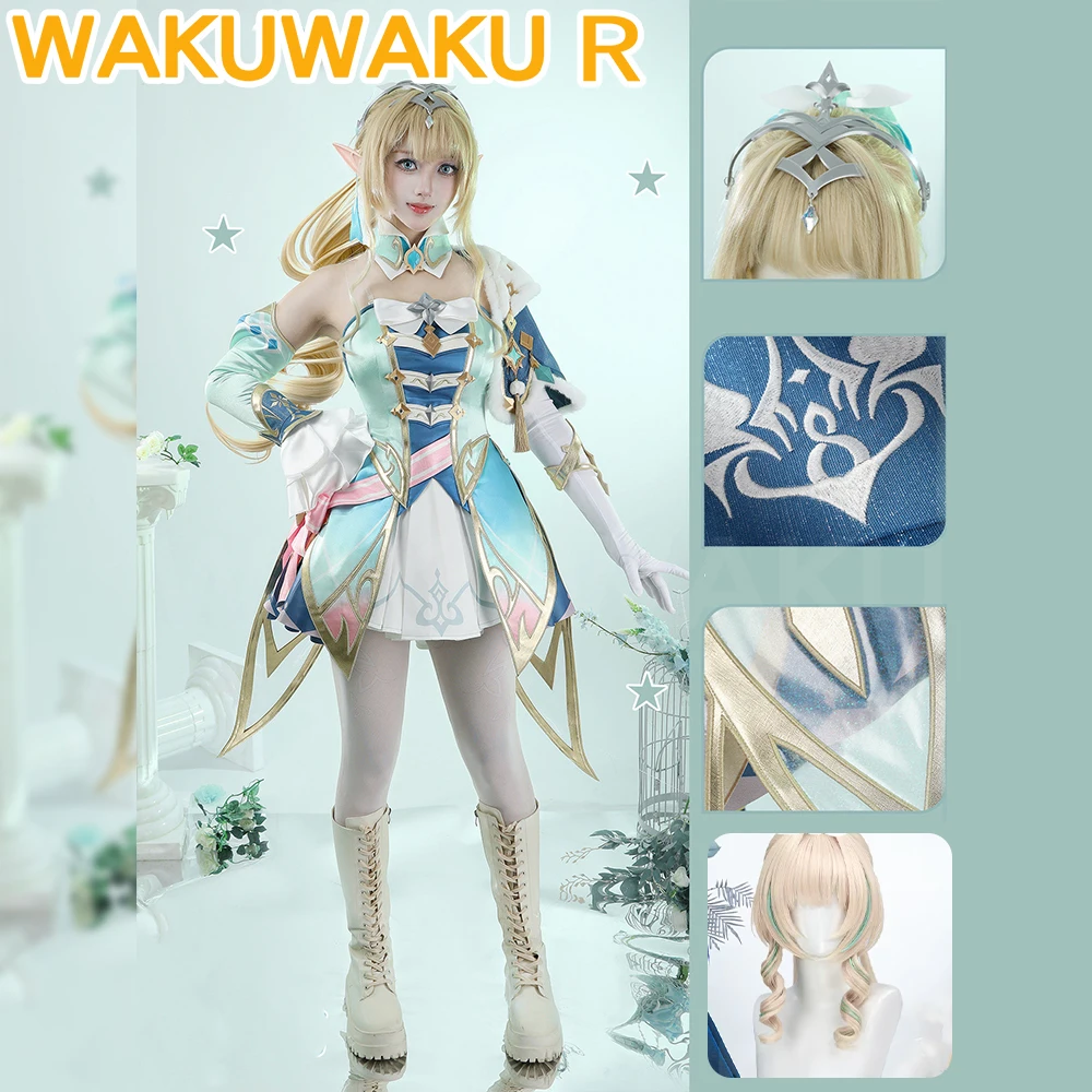 Vesna Kostüm Cosplay Spiel Genshin Impact【XS-2XL】WakuWaku-R Damen Halloween Kurzes Kleid Anzug Vesna Snezhnaya Cosplay Übergröße