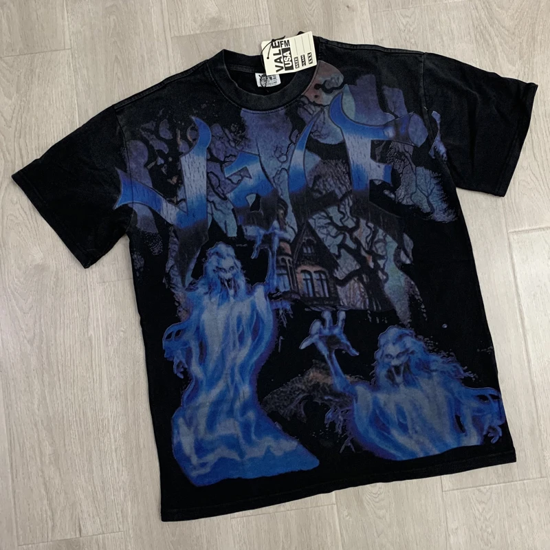 

Harajuku Hip Hop Thriller Print VALLEY T-shirt American High Street Retro Round Neck Short Sleeve Vale Tops Men Women