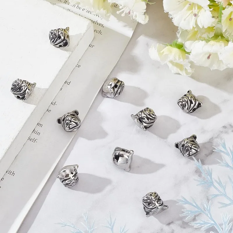 10 قطعة 2 مللي متر ثقب الفولاذ المقاوم للصدأ البلدغ الخرز السحر الصلصال الكلب بيتبول جرو الحيوانات الأليفة رئيس حبة خزر عازل العتيقة الأوروبية