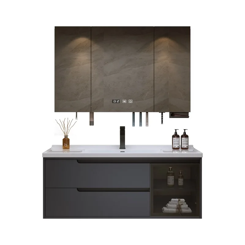 

Ceramic integrated basin storage solid wood bathroom cabinet combination bathroom washstand wall-mounted type