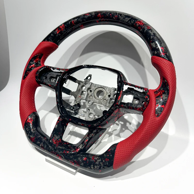 

Forged Red Carbon Fiber Steering Wheel with Thumb Grips for 11th Gen Honda Civic 6th Gen Honda CR-V Custom Color