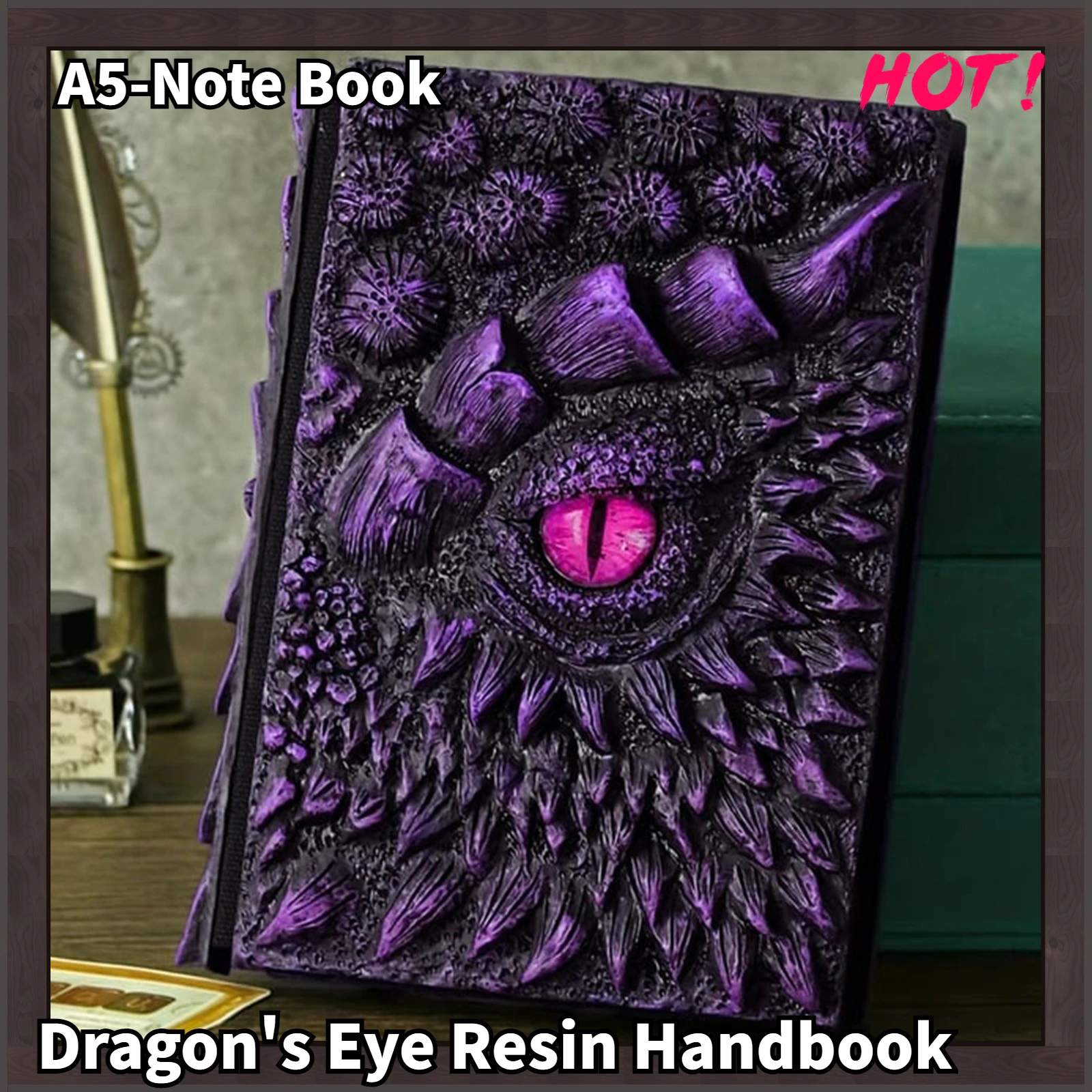 Fashion Retro Dragon Embossed Cover Notebook Dragon's Eye Resin Handbook Travel Journal Book Cubic Embossed Art Journal Book New