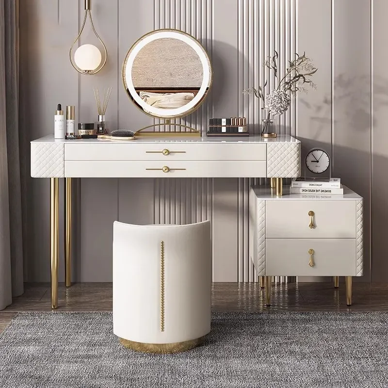 

Storage Wood Vanity Table Nordic Modern Aesthetic Mirror Drawer Dressing Table Chair Modern Mesa De Maquillaje Bedroom Furniture