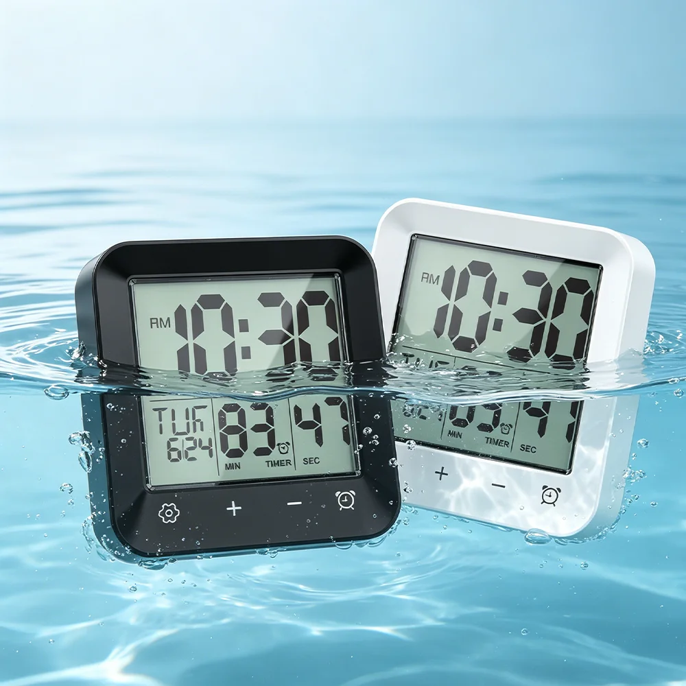 

Waterproof Digital Shower Clock with Timer & Alarm, Wall Clock with Countdown for Bathroom, Kitchen, Bedroom, Office, Gym