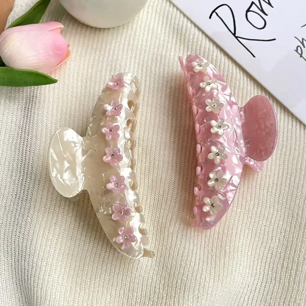 

YHJ розовый вишневый коготь для волос со стразами, акриловый зажим для волос, большой размер, заколки для волос в виде краба, аксессуары для волос для женщин и девочек