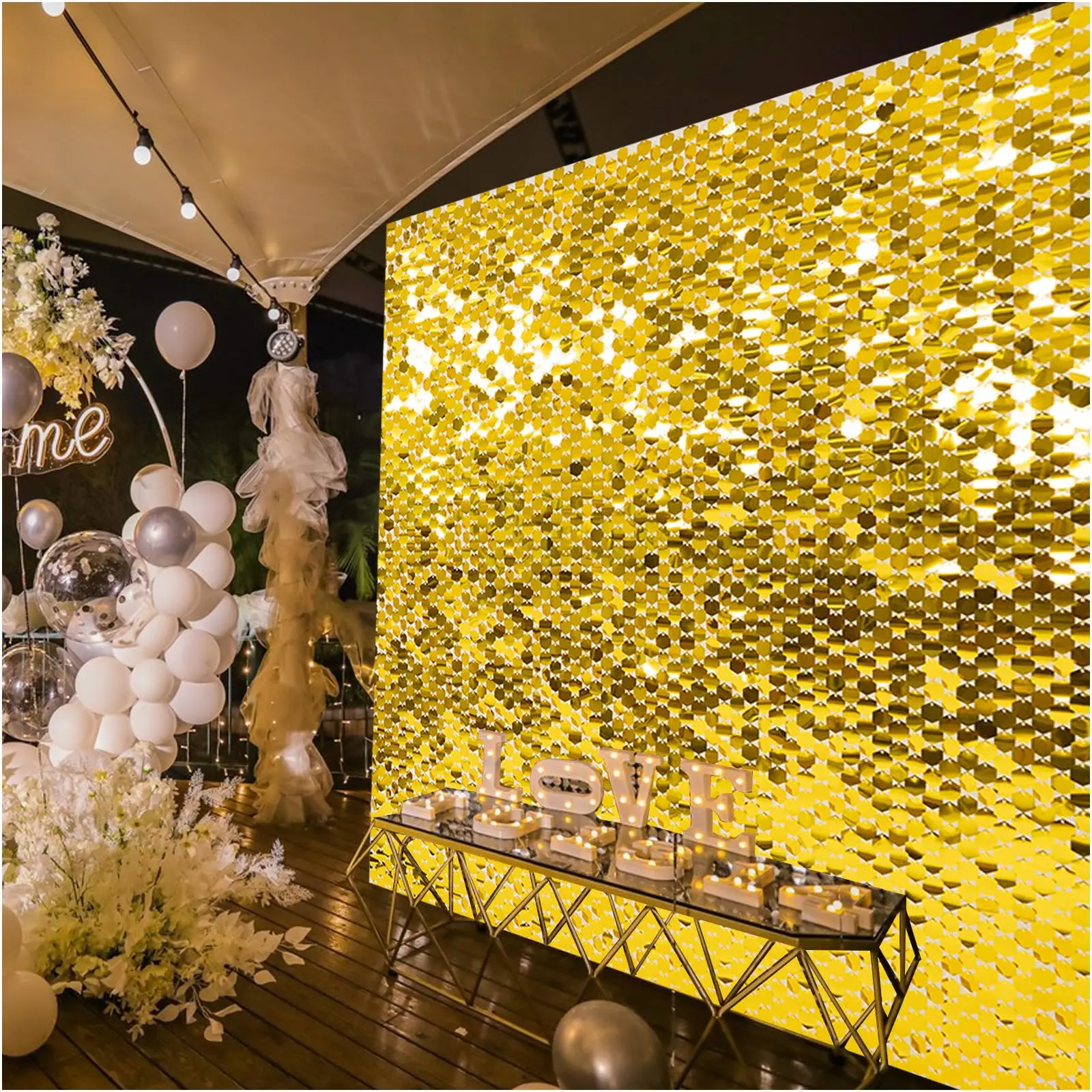 Imagem -06 - Festa de Casamento Fan-shaped Glitter Board Background Brilhante Decoração da Parede do Laser Baby Shower 924 Pcs