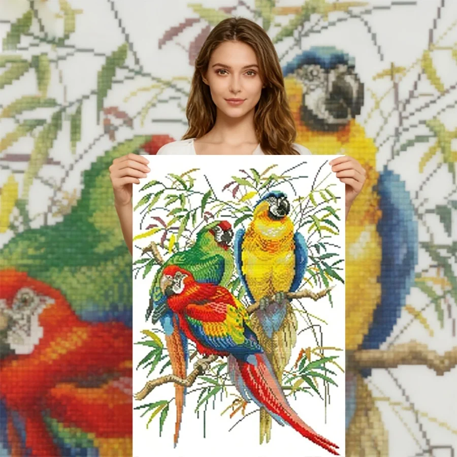 

2026 New style Parrot printed fabric cross-stitch complete set DIY embroidery handicrafts Love embroidery for home decoration