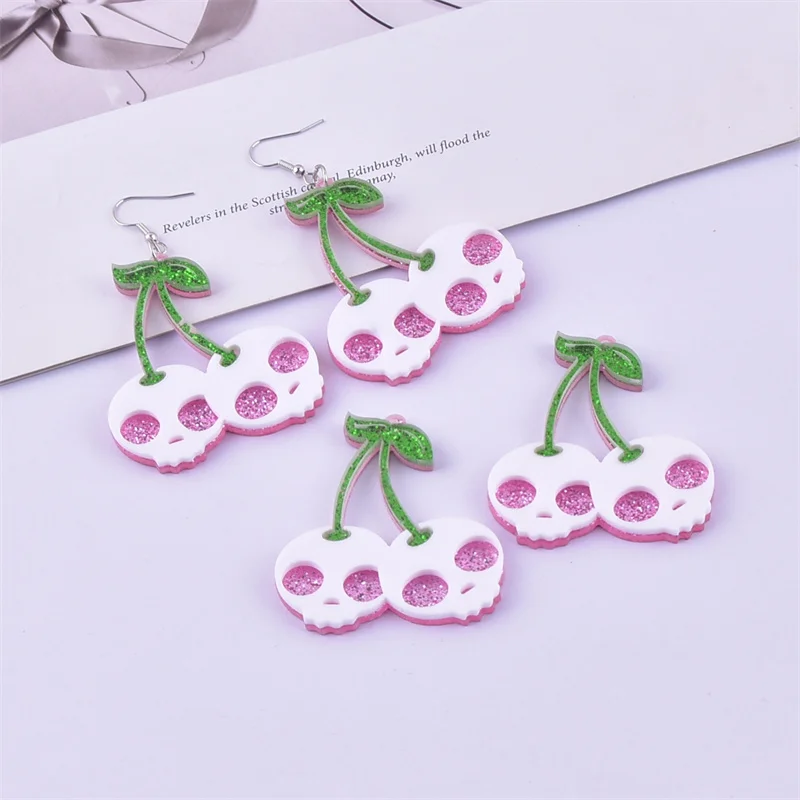 6pcs/pack Cherry Skull Fruit Charms Pendant Jewelry Making Craft DIY