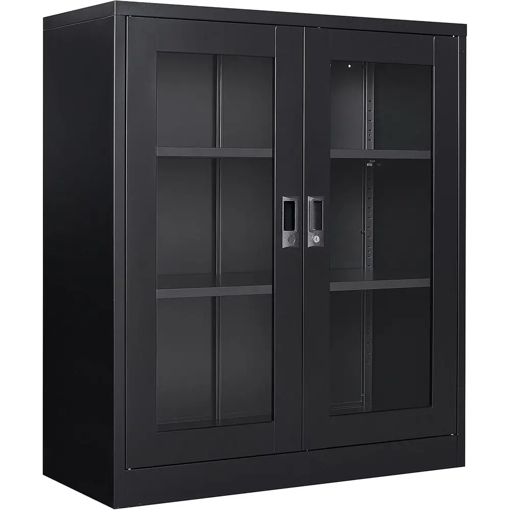 Black Metal Storage Cabinet with Doand Shelves,36 inch Locking Display Cabinet with Acrylic Do,Oice Cabiwith Lock,Sideboard Cabi