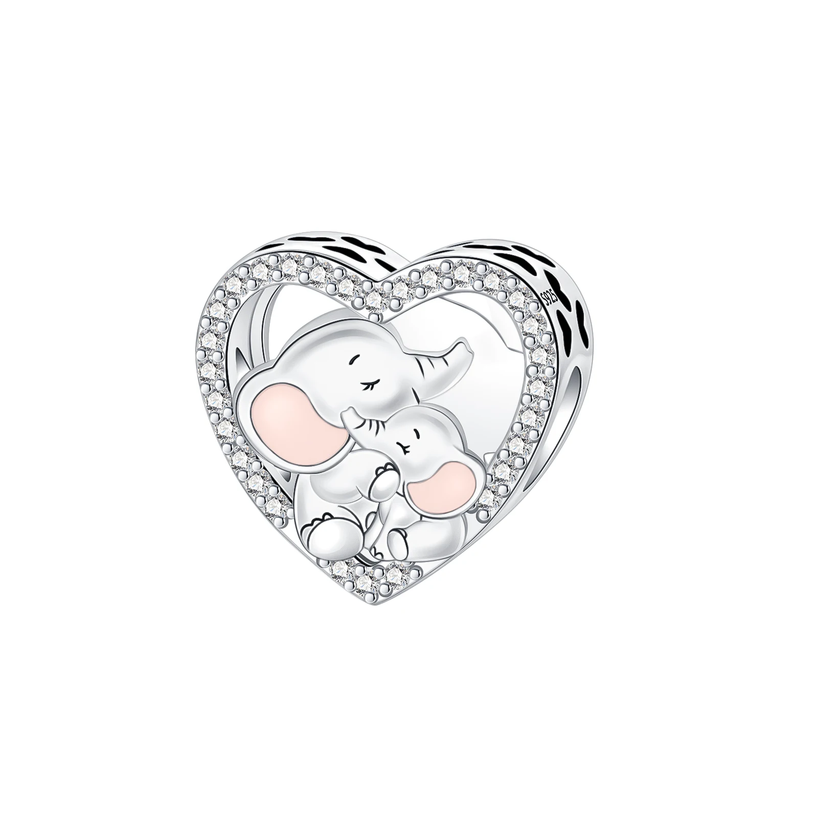 925 Sterling Silver Openwork Heart Mom & Baby Elephant Charm Bead Gentle Maternal Fit Bracelet DIY Mother's Day Jewelry Gift