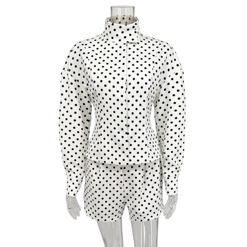 Trendix – ensemble 2 pièces pour femmes, short imprimé à pois, manches longues, Patchwork, veste contrastée, manteau et short de trajet décontracté