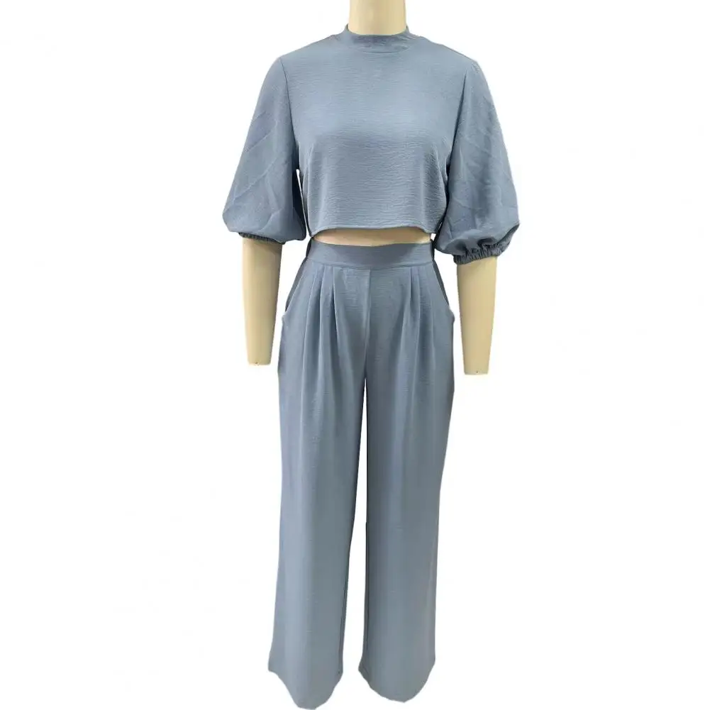 Summer Women's Loose Casual Sportswear Set High Slimming Effect Pure Color Two-Piece Set Faionable Wide Leg Pants