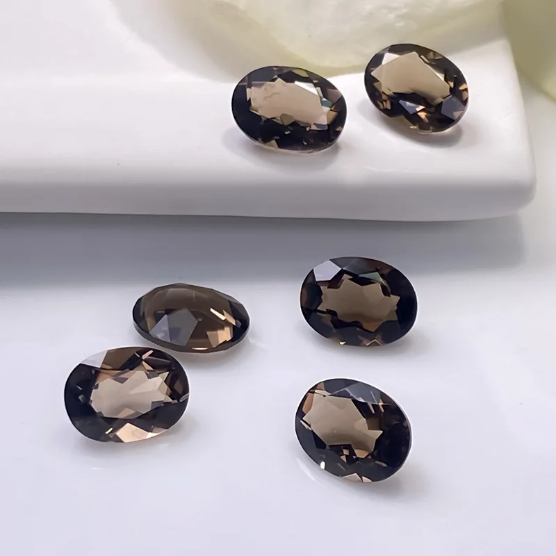 Wholesale 10pcs Natural Smoky Quartz 3x5mm 4x6mm 6x8mm 7x9mm Oval Cutting Semi-Precious Gemstone Cabochon Ring Face For Jewelry