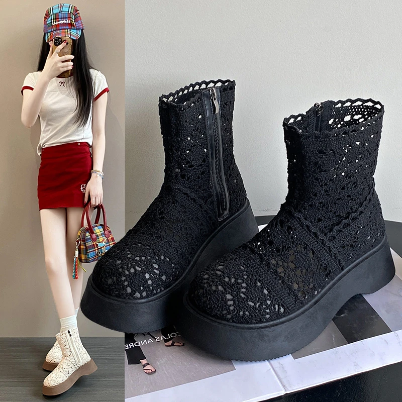 

2025 г. Женские модные бестселлеры и универсальные дышащие короткие ботинки с круглым носком и верхней платформой.