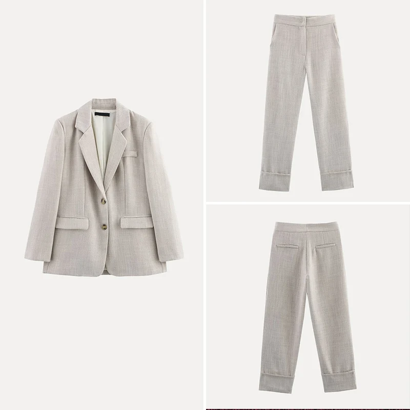 

oulder Pad Suit Jaet 2025 Spring Women's Casual Pants Polyester Fiber Faion Set Z Brand 26327 260327