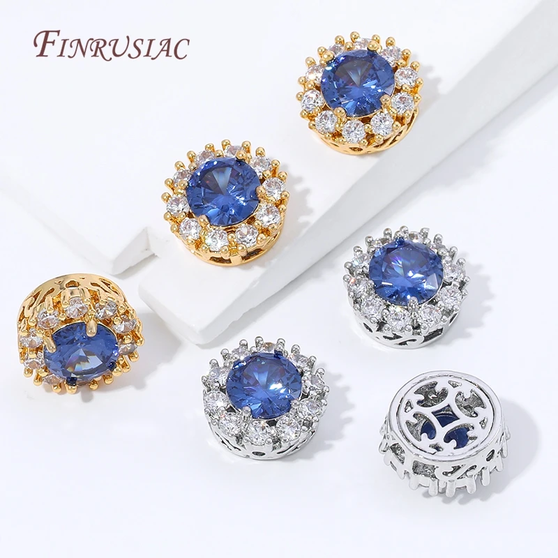 Cuentas espaciadoras de luna plateadas en oro de 18K, cuentas de luna creciente con incrustaciones de circonita cúbica para la fabricación de joyas DIY, collares de perlas y pulseras.