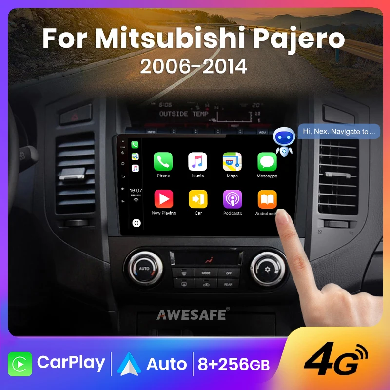 AWESAFE Wireless CarPlay Android Auto Radio for Mitsubishi Pajero 4 V80 V90 2006-2014 Car Multimedia Player GPS 2din autoradio