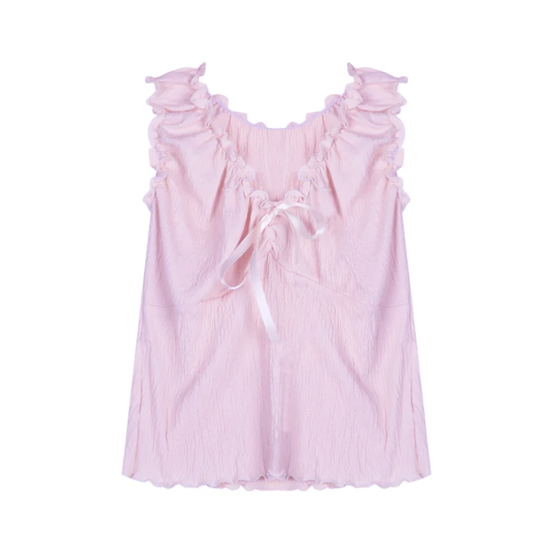 

Pleated Ruffle Sleeveless Bottoming Vest Women's Outer Wear Spring New Slim-Fit Underwear Top