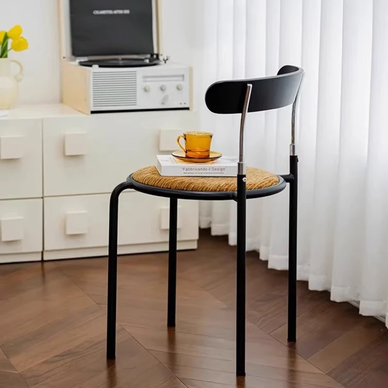 Vintage Black Dining Chairs Stackable Accent Chair for Small Space Nordic Minimalist Kitchen Chair