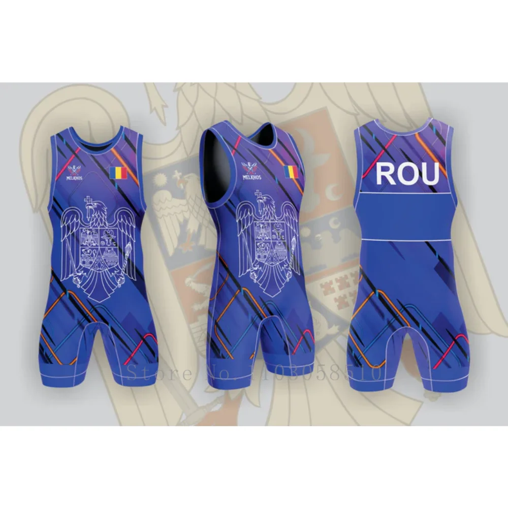 Romania Singlet MELKHOSU Team Singlet professional-grade competition suit Wrestlers tournaments Bodybuilding weightlifting suit