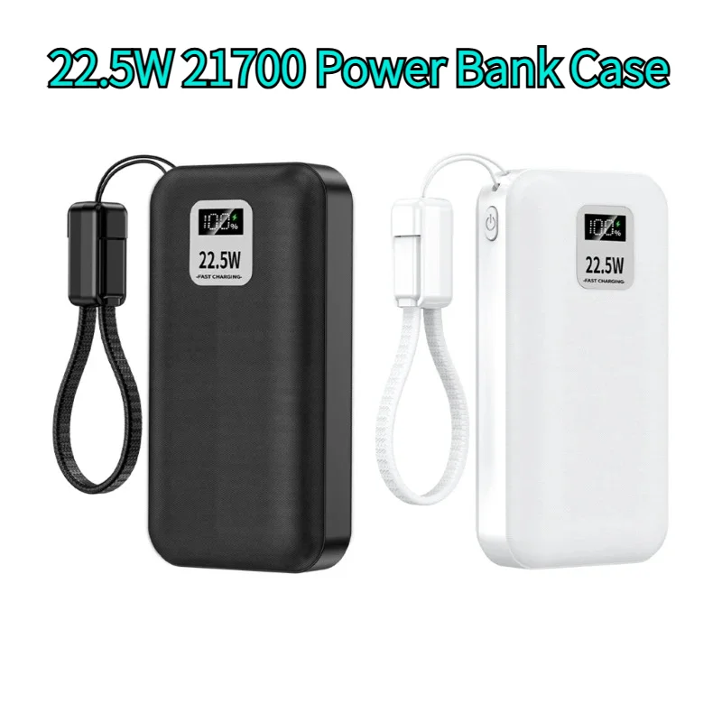 22.5w 21700 DIY Housing Battery Power Bank Battery Case Empty Powerbank Shell for 2pcs 21700 Batteries Detachable Box 10000mah