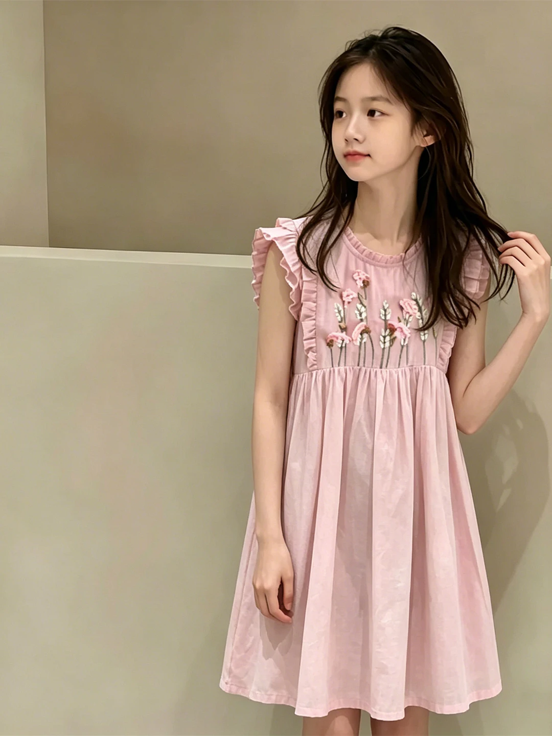 robe-pour-filles-jupe-pour-enfants-nouveau-style-d'ete-robe-veste-rose-style-campagnard-jupe-midi-sans-manches-tendance-pour-enfants