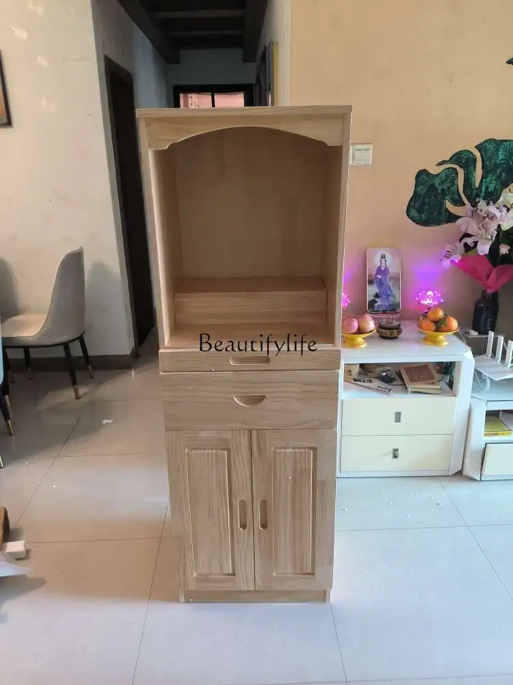 Solid wood Buddha Bodhisattva Guanyin Divine Cabinet, God of Wealth Guan Gong Buddhist Cave Divine Cabinet with door, simple