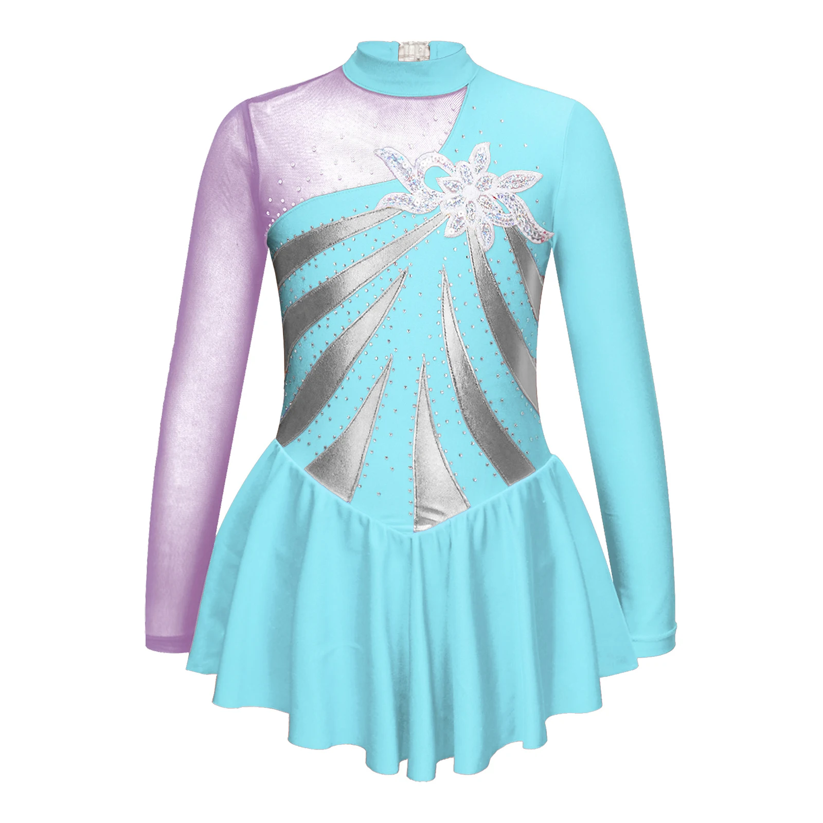 Kids Girls Shiny Sequin Sparkling Ballet Jersey Rhythm Gymnastics Artistic Skating Costume Lyrical Dance Skirted Leotards Dress