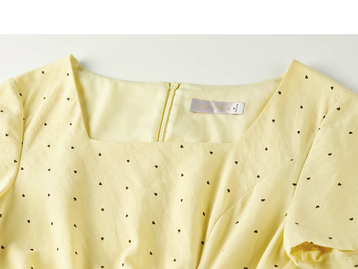 SENTUBILA Damen Sommerkleid mit Herzmuster, Midi-Länge, 2026, französisches, elegantes Kleid mit quadratischem Ausschnitt, plissiertem Rock und Gürtel, Damen, 162LI7719 – Detail 31