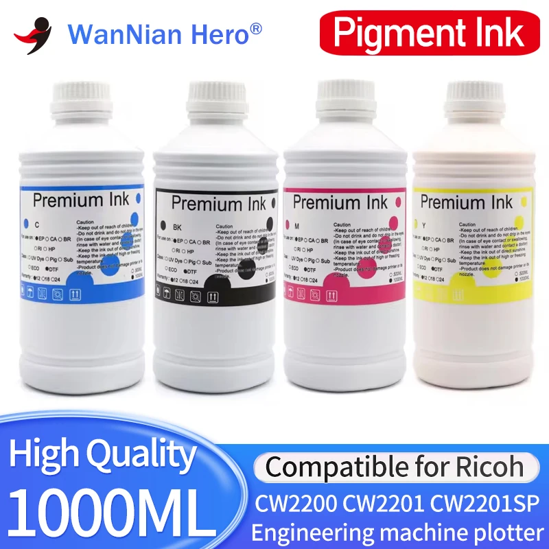 

1000ML Pigment Ink Compatible for Ricoh CW2200 CW2201 CW2201SP Printer Ink Engineering machine plotter Refillable ink Color