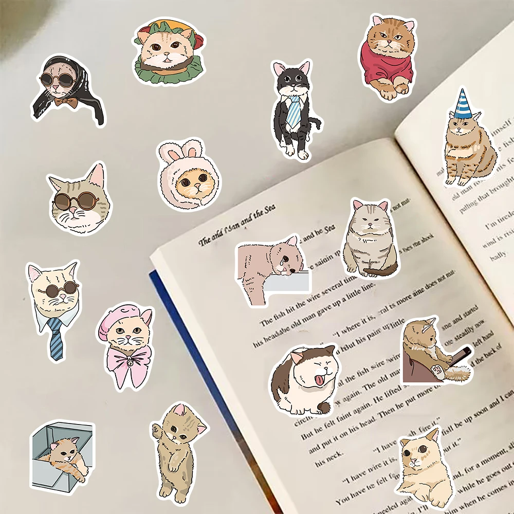 50/100 pçs expressão de gato adesivos dos desenhos animados estética criativo engraçado portátil bagagem café bicicleta graffiti adesivos à prova dwaterproof água ﻿